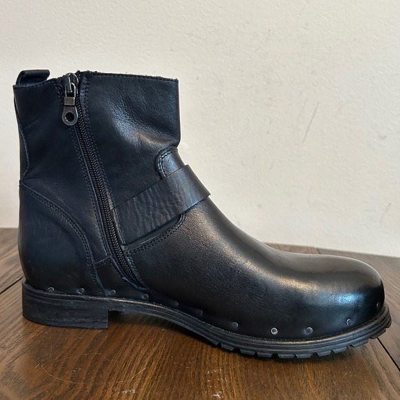 Topshop Women Black Leather Ankle Boots Moto Gold Studs  Black Leather Moto Ankle Boots‎ Womens 38